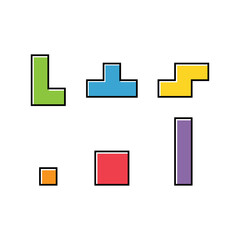 Set of color tetris block, color puzzle icon , logic fun game vector illustration