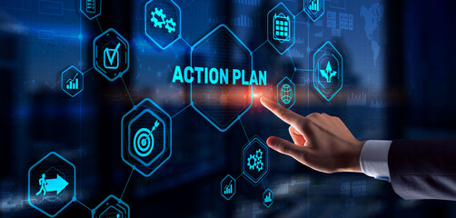 Business Action Plan strategy concept on virtual screen. Time management