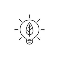 Lightbulb with leaves icon. Recycle ecosystem solution concept. Line illustration of eco energy bulb. High quality black vector illustration.