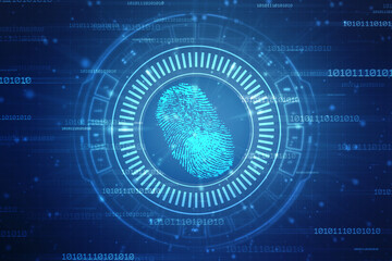 Abstract security system concept with fingerprint on technology background, Fingerprint Scanning Identification System. Biometric Authorization and Business Security Concept