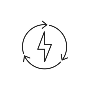 Renewable energy icon. Renewing electrical energy. High quality black vector illustration.
