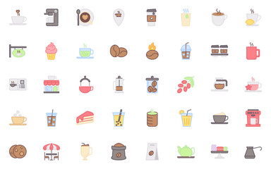 set of cafe line icons, hot drinks, coffee, tea