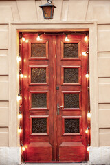 Antique wooden doors in a state-protected building. Close-up