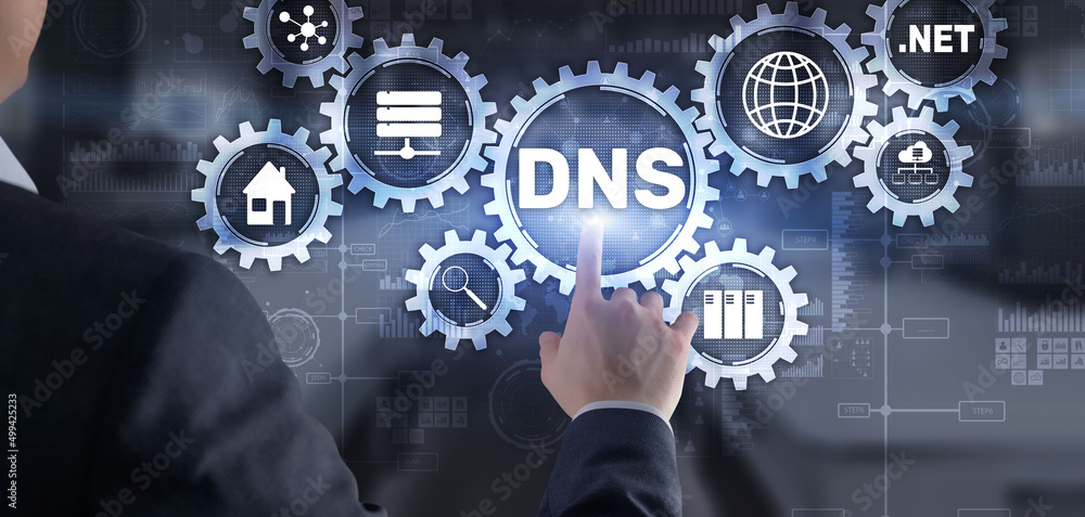 Poster dns domain name system server concept. mixed media