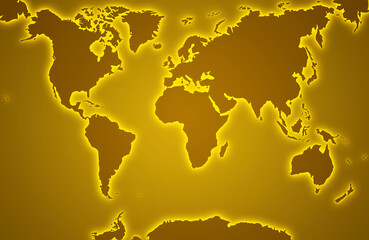 Obraz na płótnie Canvas Gold gradient world map with illuminated continents