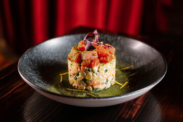 Fine dining restaurant food. Menu design concept side view.