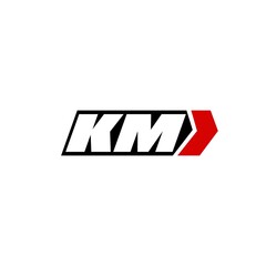 Initial letter KM logo with right arrow logo design - obrazy, fototapety, plakaty