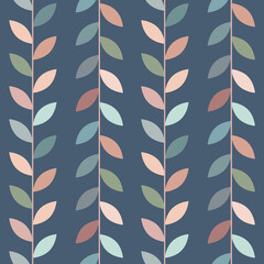 Grey and multicolored leaf vector pattern, seamless botanical print