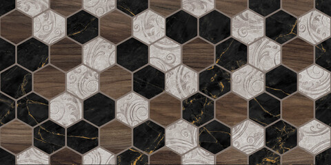 hexagon shaped wood and marble patterned background