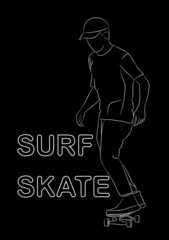 Fototapeta premium graphics image man cartoon character riding a skateboard or surf skate outline vector illustration