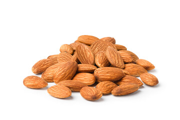 pile of almonds nuts isolated on white background