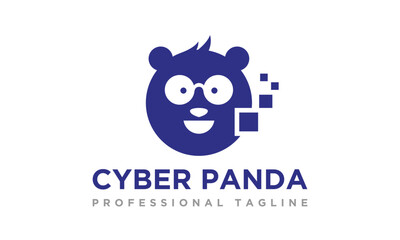 Digital cyber panda logo design vector icon symbol illustrations. This is animal panda design with creative data. Its for any computer internet or software information security companies.