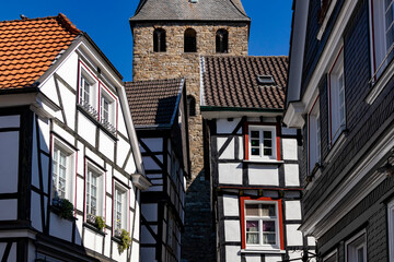 Historic framehouses alley and church in germany / Hattingen