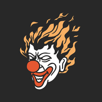 illustration of a clown with hair burning into fire