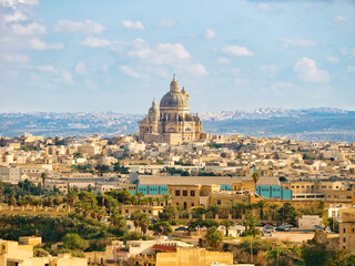 Panoramic view of Gozo Island, Malta, on a sunny afternoon