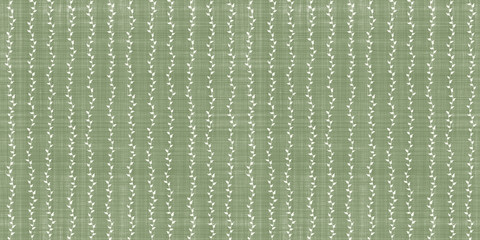 Hand drawn doodle leaves and vines on distressed boho diamond textured wool weave upholstery. Sage green and natural white fashion and interior design repeat surface pattern textile. 3D rendering. © Unleashed Design