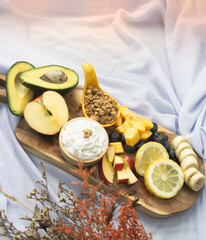 Yoghurt with mixed fruit,healthy diet food,