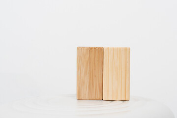 Bamboo salt and pepper shaker on white table and white background. Serving concept.