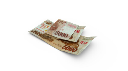 3D rendering of Double North Korean won notes with shadows