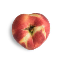 A peach in the shape of a heart, isolated on a white background. The concept of ugly food. Close-up.