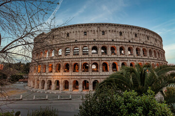 Naklejka na ściany i meble Rome Italy ; 03 28 2022 ; Photograph of the Colosseum in Rome with some very beautiful sunset skies