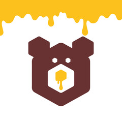 Honey and Hexagon Bear Logo Vector Template