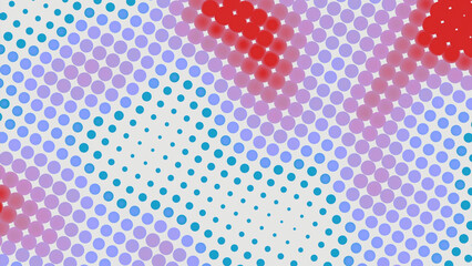 Moving multicolored spots on dot pattern. Design. Effect of heat waves from dot pattern on white background. Beautiful animation with heat spots appearing in moving stream of dots