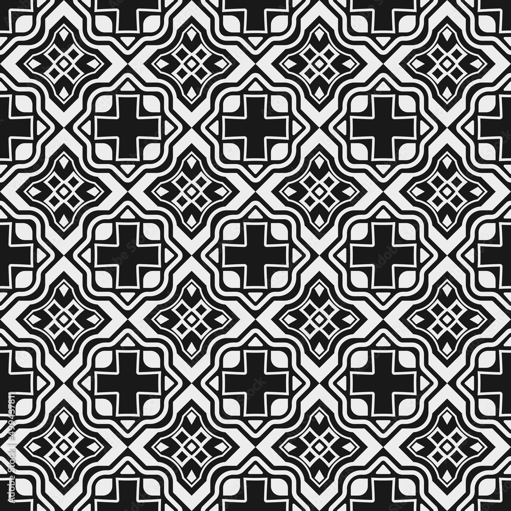 Poster black and white damask ornament. damask decor from crosses and rhombuses of damask, which alternate 