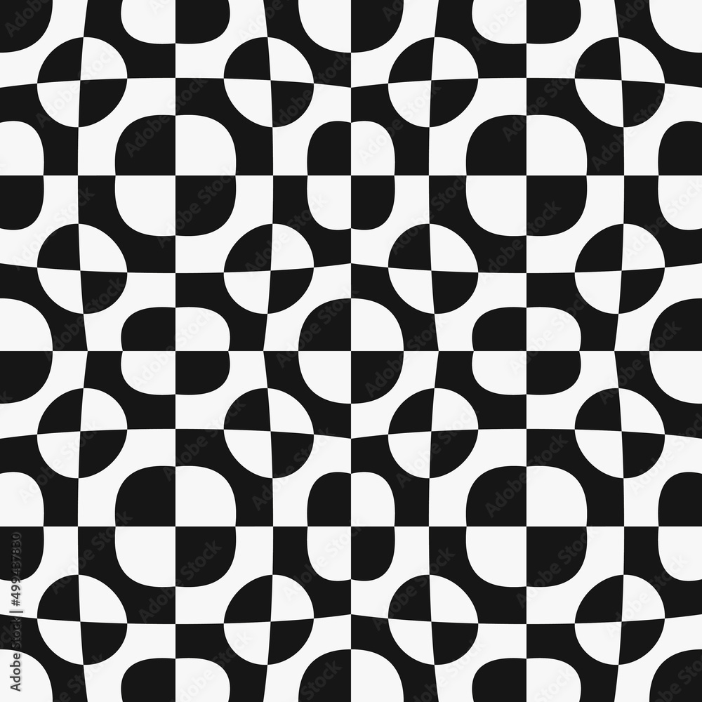 Poster A simple checkerboard pattern with balls in the center between the cells. Vector from simple tiles.