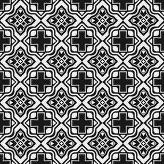 Black and white damask ornament. Damask decor from crosses and rhombuses of damask, which alternate in a seamless pattern. Vector.