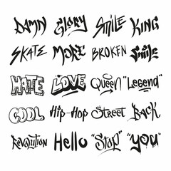 Black graffiti text, tags vector illustration design with street art style - obrazy, fototapety, plakaty