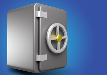 Steel safe. Concept of bank deposits. Keeping money in bank accounts. Safe on blue keeping money in bank deposit. Services for long-term storage of finances. Saving finances. 3d rendering.