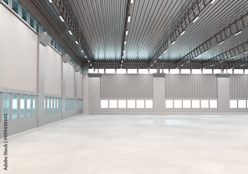 Poster warehouse background. visualization of storage room. concept of renting place for storage business. 