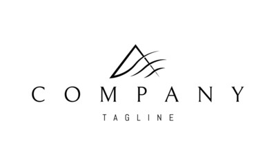 Vector logo on which an abstract image of a mountain and waves personifying a river.