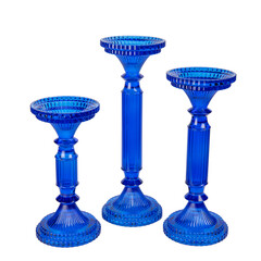 blue glass candle holders isolated luxury home decoration accessories