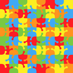 World Autism Awareness Day. 64 colorful jigsaw puzzle background vector.