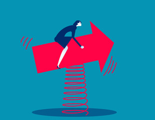 Riding forward on red arrow with spring mounted. Business flexibility concept