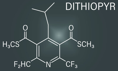 Dithiopyr preemergent herbicide molecule, skeletal chemical formula.