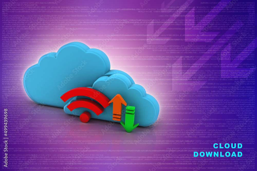 Poster 3d rendering cloud online storage icons with wifi