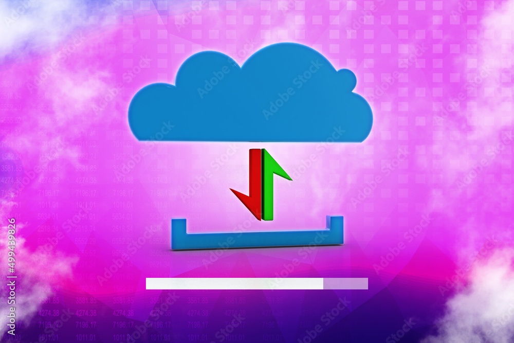 Poster 3d illustration uploading downloading arrow with cloud