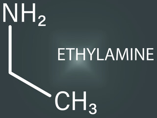 Ethylamine or Ethanamine organic base molecule, skeletal chemical formula.