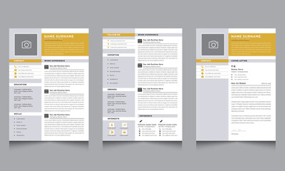 Professional Resume business Layout Set and Creative cv template vector with Yellow Accents