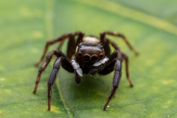 Close up jumping spiders on the wall