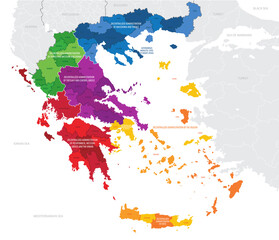 Map of the Greece with administrative divisions of the country into Regions and municipalities , detailed vector illustration
