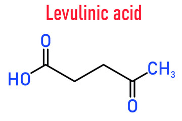 Levulinic acid molecule. Made by degradation of cellulose, potential precursor to biofuels. Skeletal formula.