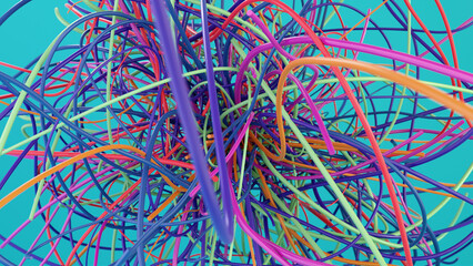Colourful cables - 3D render. Abstract design, modern background.