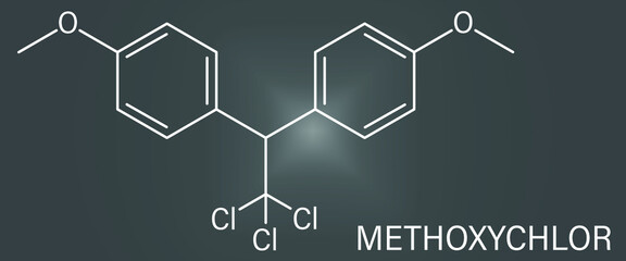Methoxychlor pesticide molecule, skeletal chemical formula.