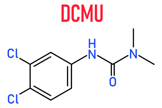 Diuron (DCMU) herbicide molecule, skeletal chemical formula.