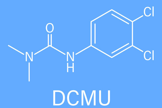 Diuron (DCMU) herbicide molecule, skeletal chemical formula.