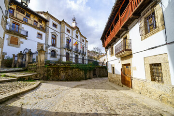 Town Hall Square in the beautiful picturesque village of Candelario in Salmanaca Spain.